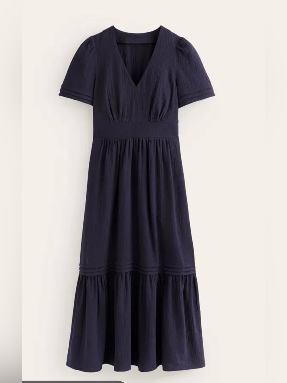 Boden Eve Double Cloth Navy Cotton Pockets Midi Dress Sz 12